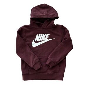 Nike Kids Pullover Hoodie Burgundy Maroon White Logo Fleece Size 7 6-7YRS